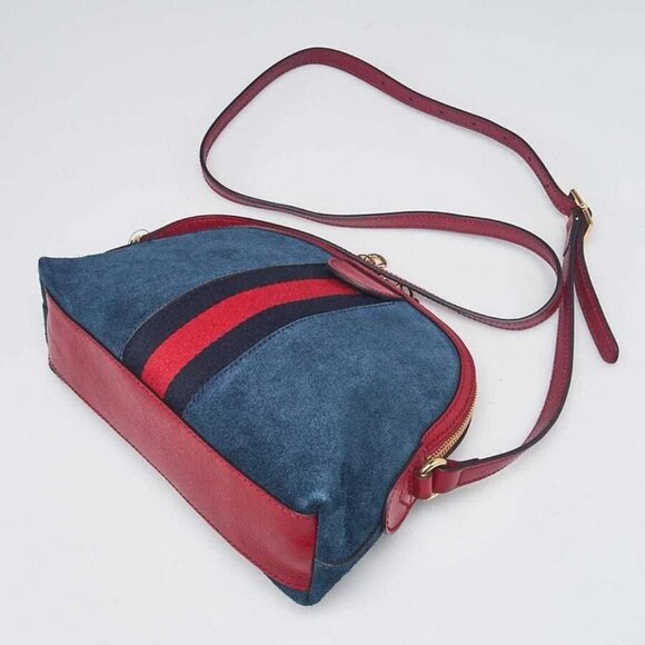 Gucci Blue Suede and Leather Vintage Web Ophidia Small Shoulder Bag - Picture 3 of 11